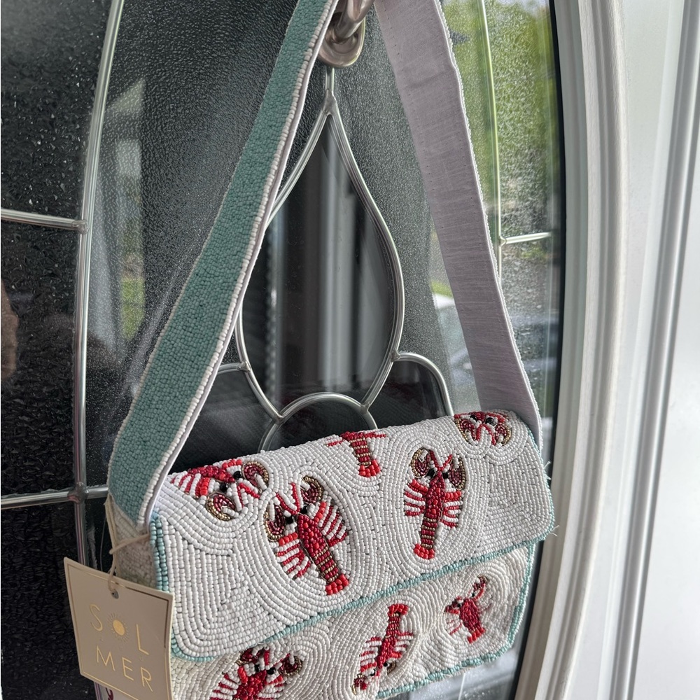 VIRAL Beaded Lobster Design Bag - Red and White